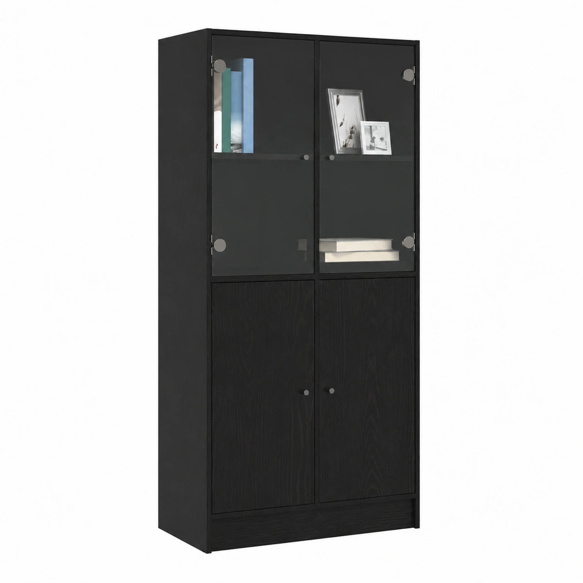 Bureau, avec rangement, avec portes, en chêne, coloris noir, 68 x 37 x 142 cm, pour l’espace de travail