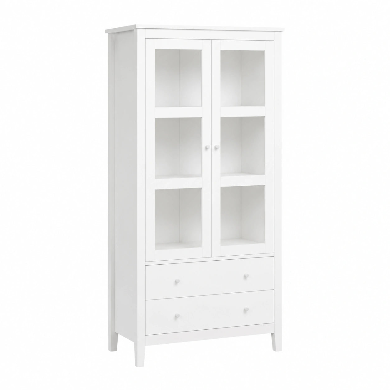 Buffet, en verre trempé, avec rangement, avec tiroirs, avec étagères, coloris blanc, 80 x 40 x 160 cm, pour la salle à manger ou le salon