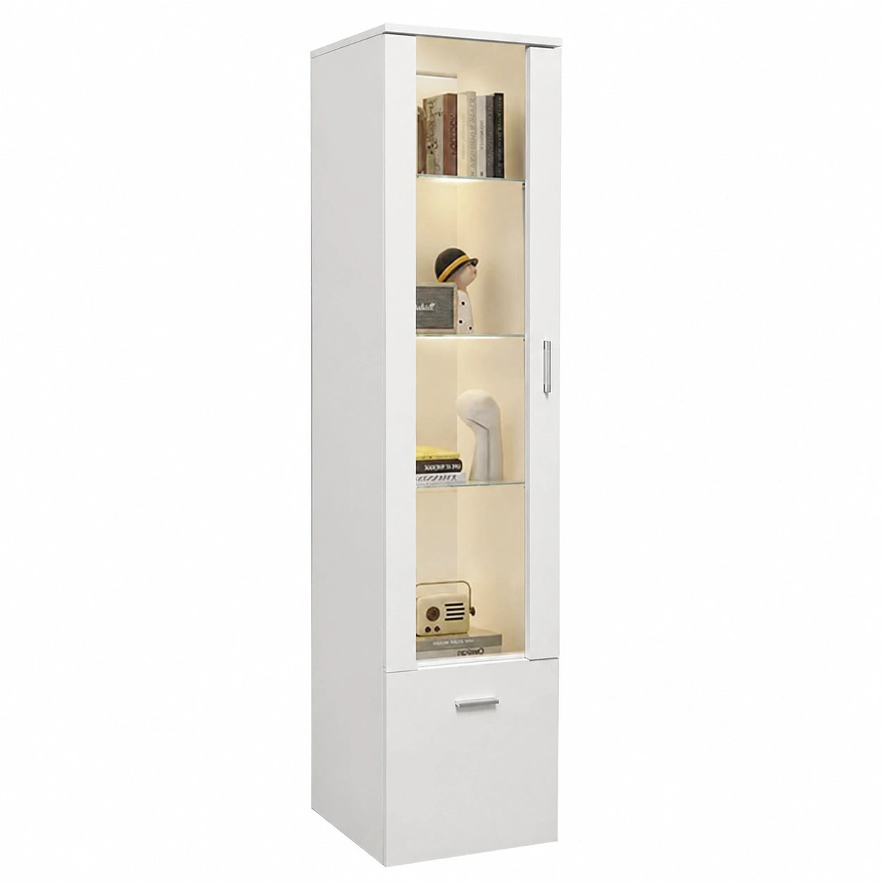 Armoire, avec rangement, avec portes, en verre, coloris blanc, 42 x 30 x 160 cm, pour la chambre