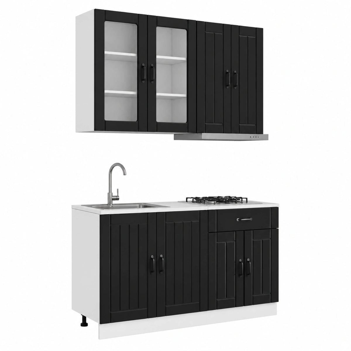 Armoire, avec rangement, coloris noir, 4 pièces, pour la chambre