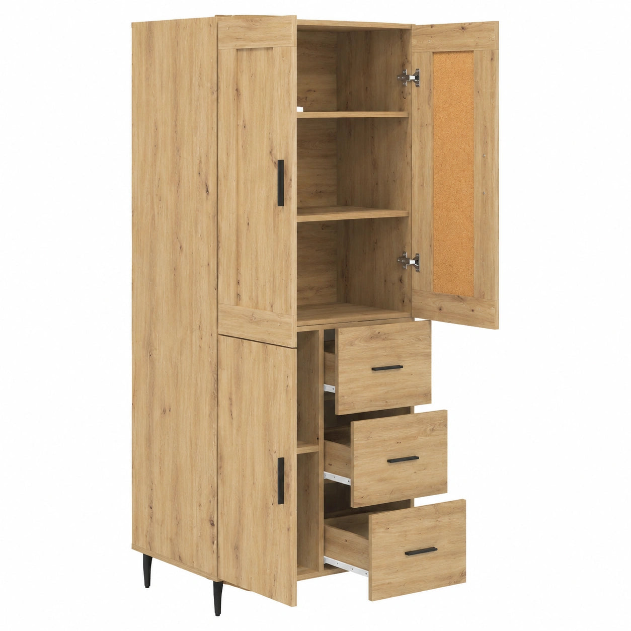 Armoire, 2 pièces, avec rangement, en chêne et verre, pour la chambre