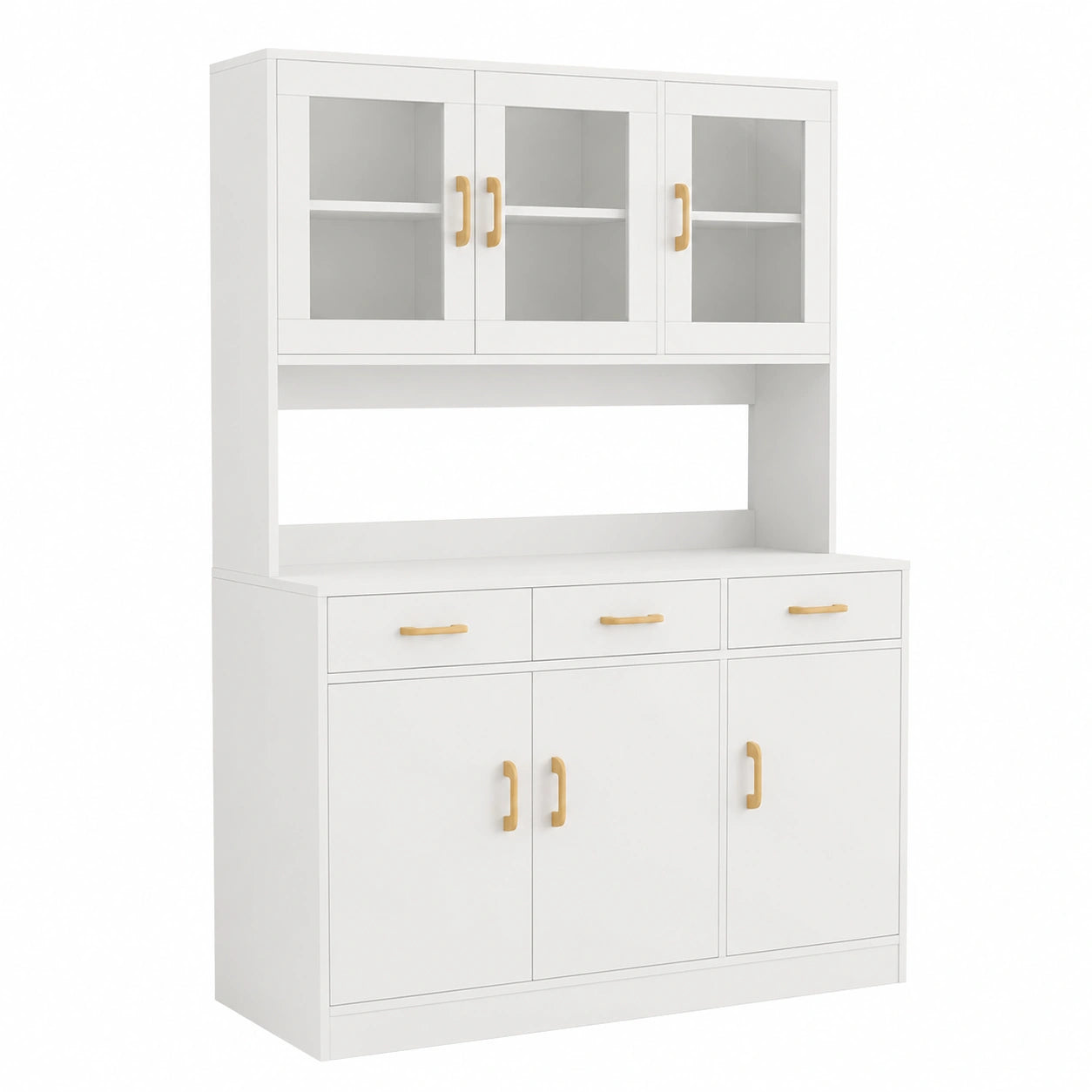 Buffet, avec rangement, avec tiroirs, avec portes, en verre, coloris blanc, pour la salle à manger ou le salon