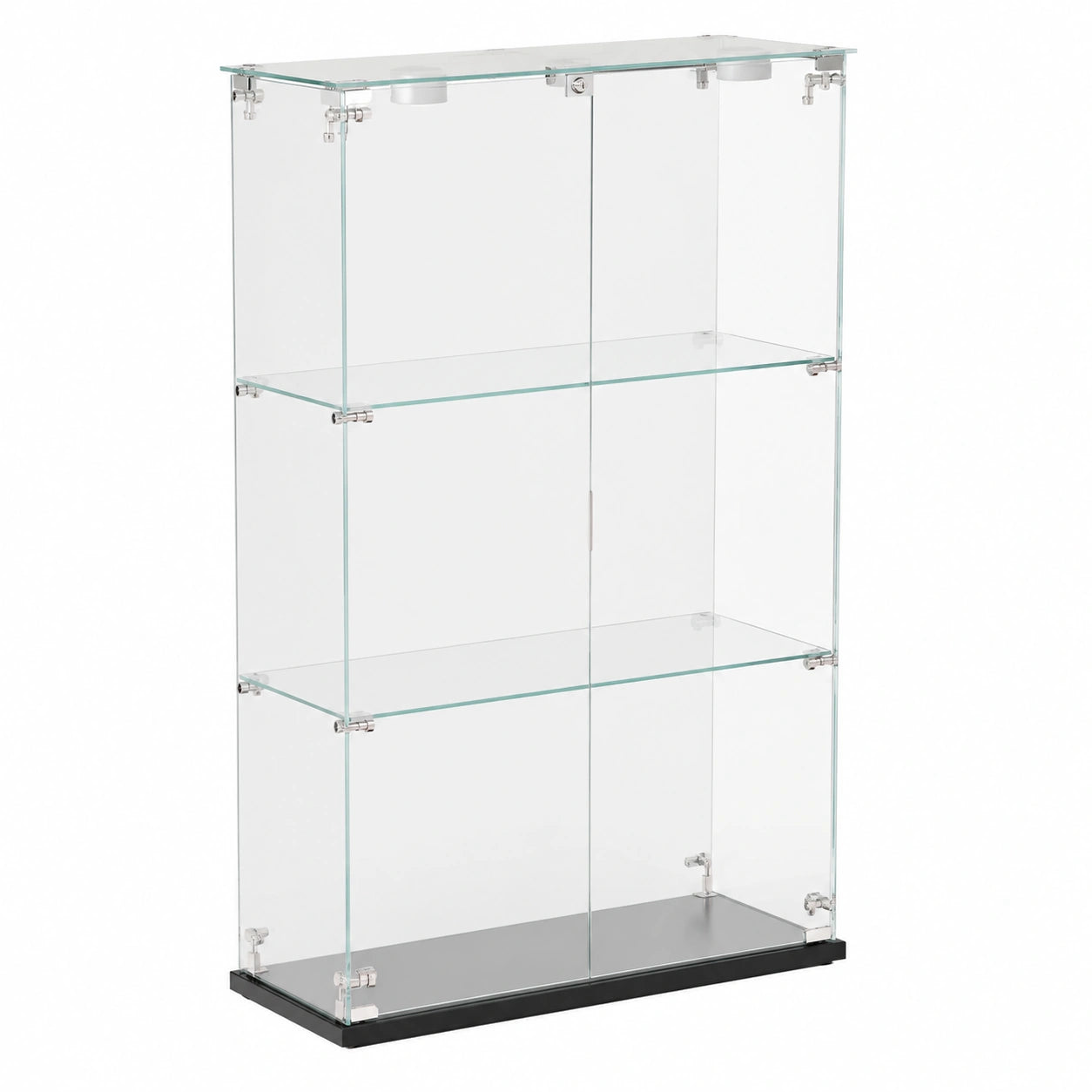 Armoire, avec étagères, avec portes, avec éclairage LED, en verre, 123 x 78,5 x 35 cm, coloris noir, pour la chambre