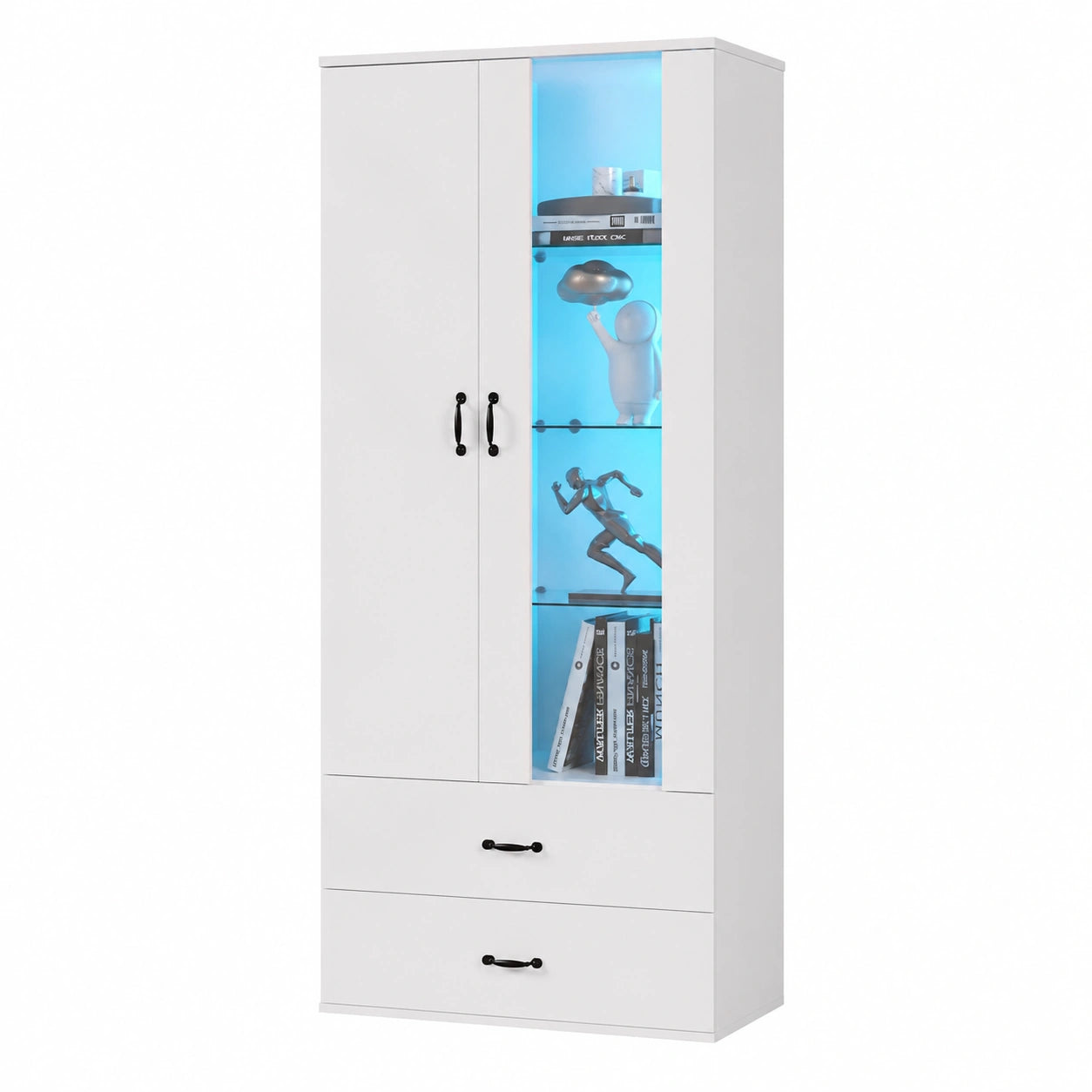 Armoire, en verre, avec éclairage LED, coloris blanc, pour la chambre