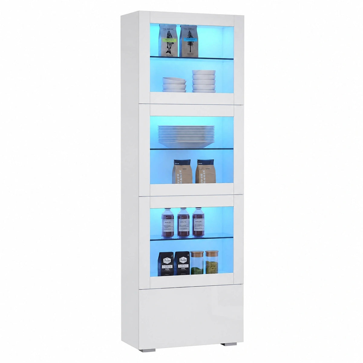 Armoire, réglable, avec tiroirs, avec étagères, en panneaux de bois et verre, 60 x 40 x 173 cm, coloris blanc, pour la chambre